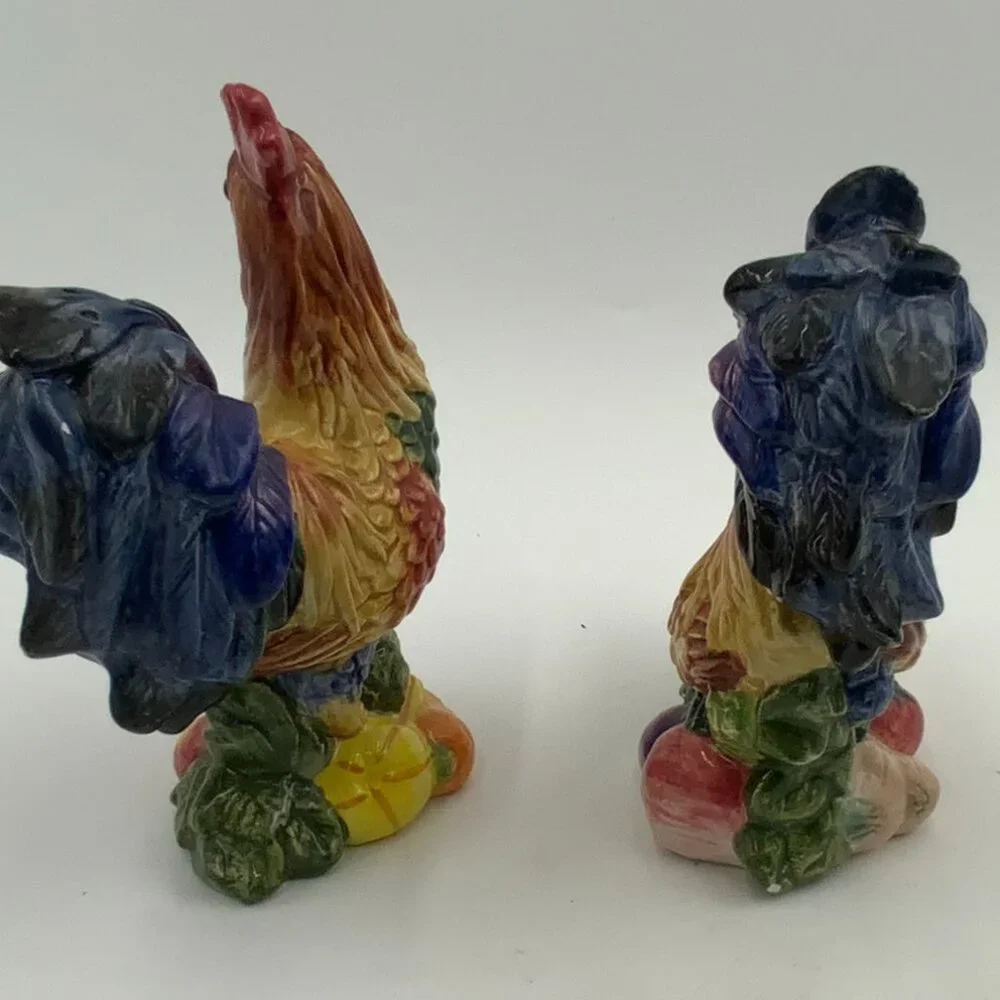 1996 Fritz & Floyd Hen and Rooster Salt & Pepper Shakers Fruit & Veggies